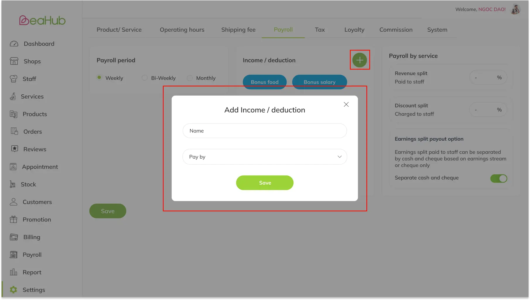 Add name & select type: income or deduction