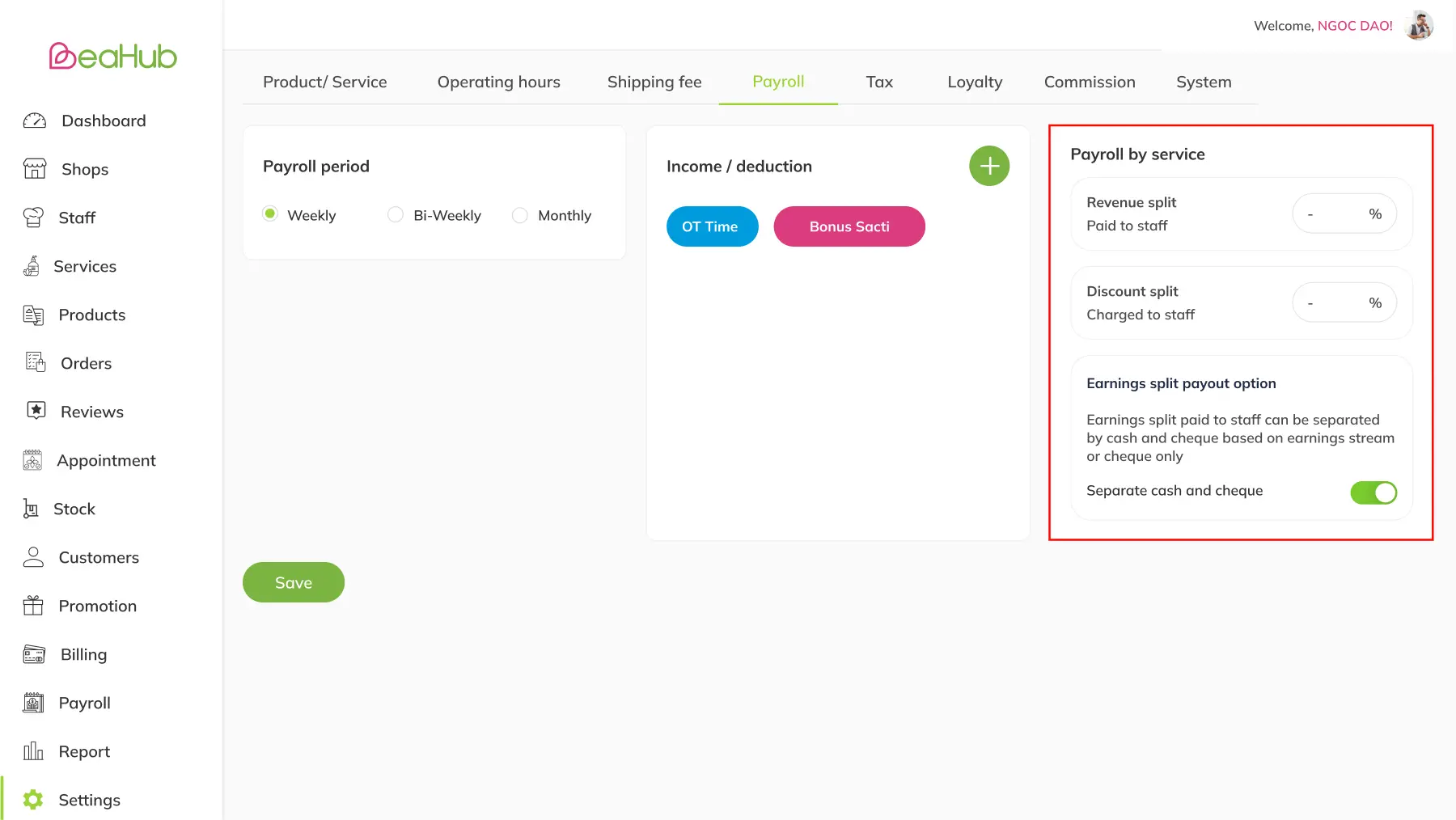 Setup payroll by service