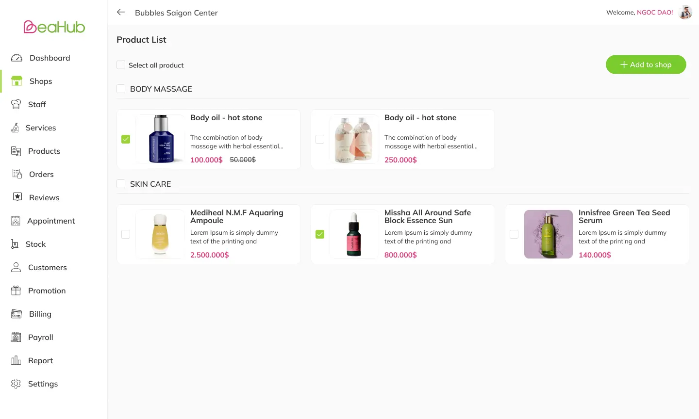 Adjust products to be added in a shop