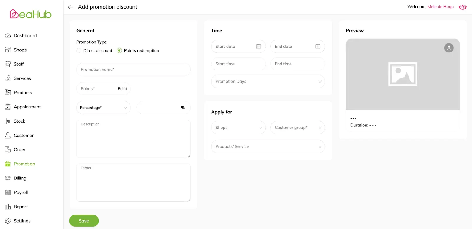 Créer un bon de réduction : Page de détail de l'échange de points